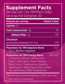 Nutritional Label - XeTRM Pink Drink